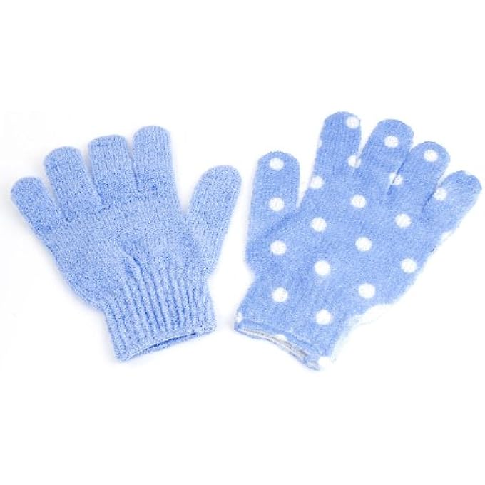 2 Pcs Dot Pattern Cleaning Tool Bath Glove Light Blue for Woman(id:6f 52f 1c f2a 4a7